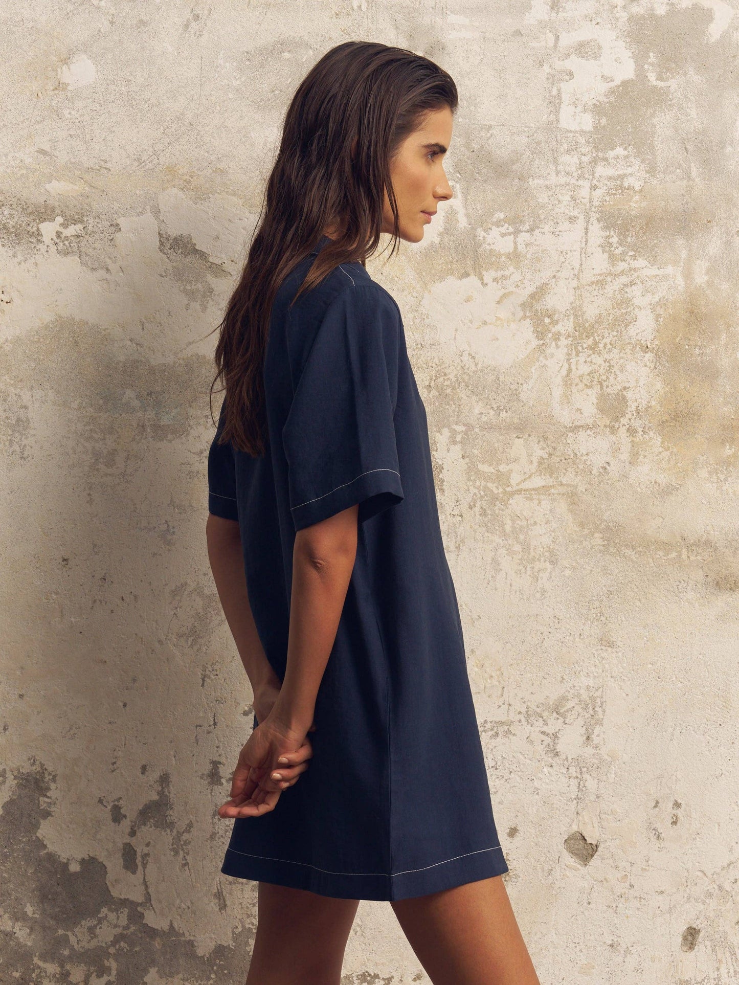 Handloom | Mae Popover Mini Dress - Navy