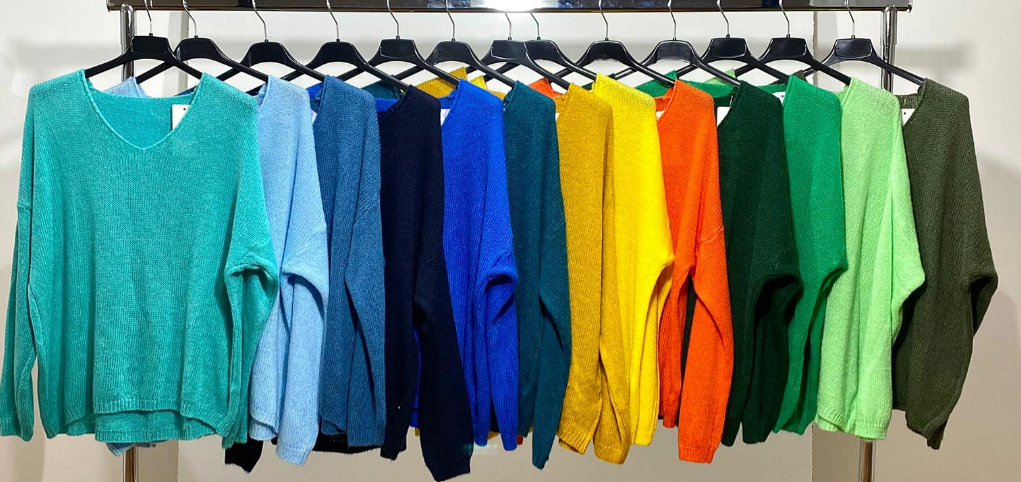 257NEW Italian One Size V-Neck Knit Wool Mix Sweater LOOWIE: Emerald