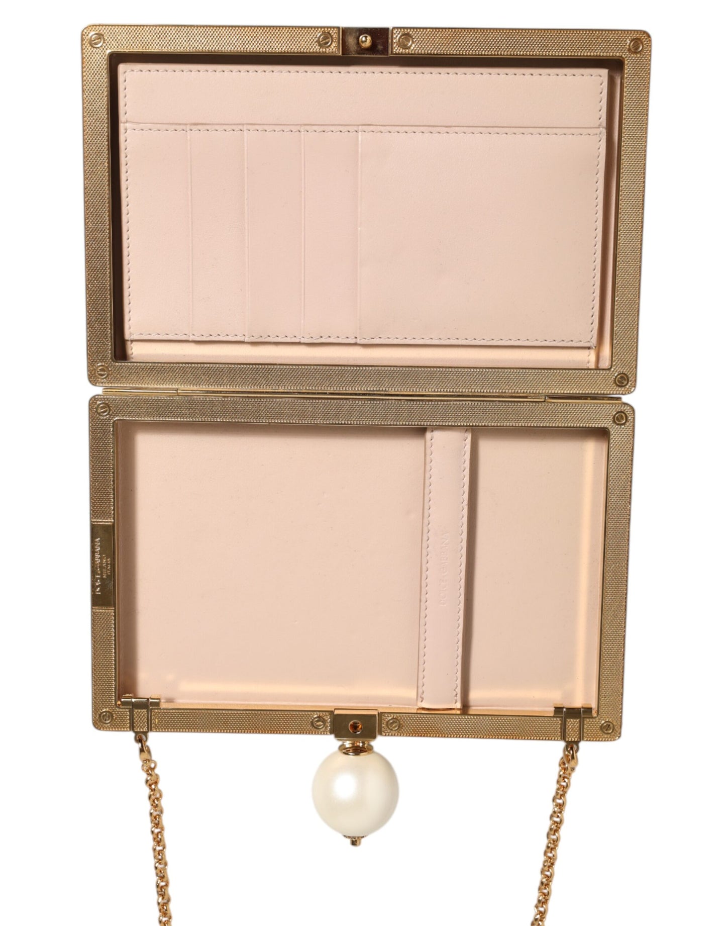 Dolce & Gabbana White Rose Embroidery Silk Gold Frame Clutch Purse Bag