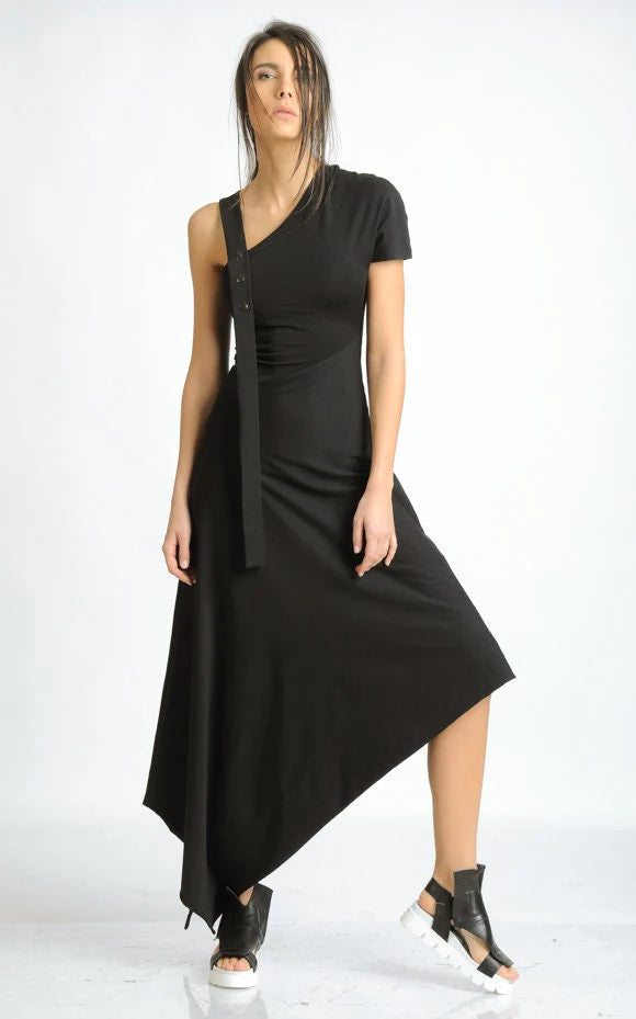 Metamorphoza | Asymmetric Cotton Black Dress