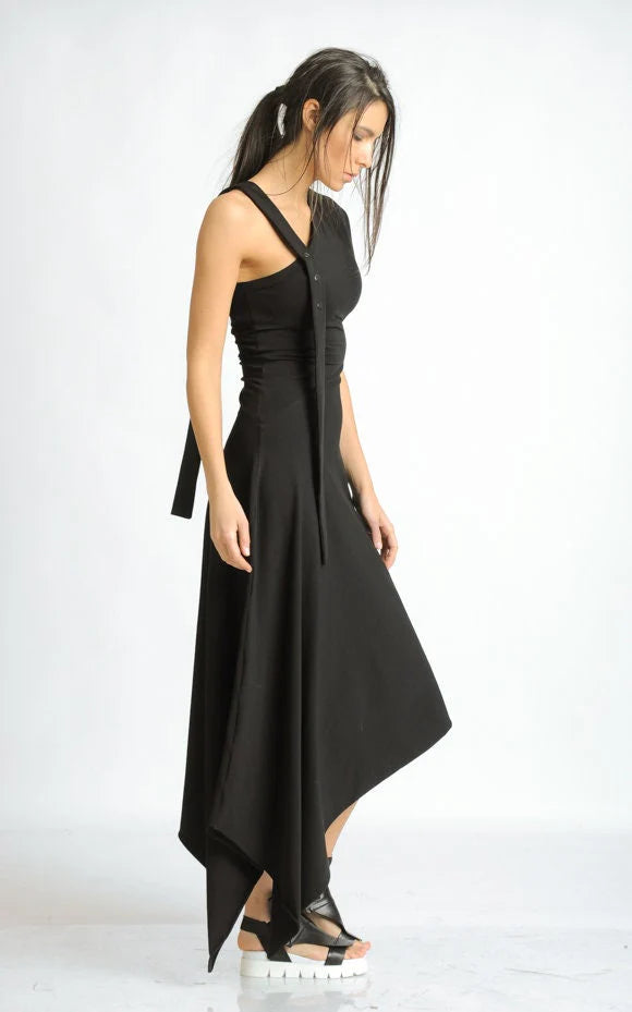 Metamorphoza | Asymmetric Cotton Black Dress