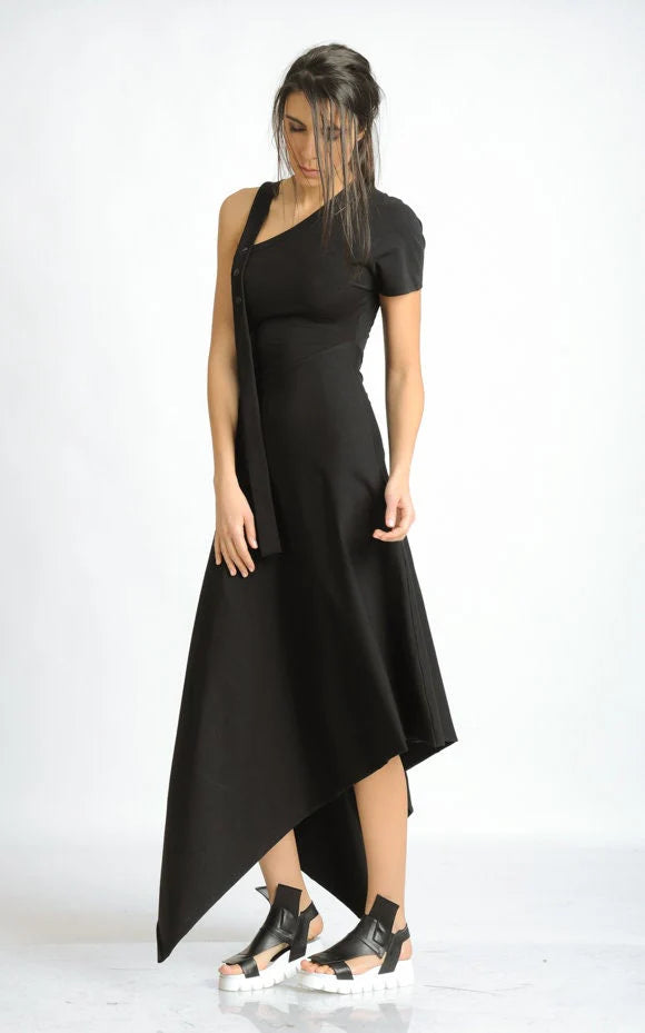 Metamorphoza | Asymmetric Cotton Black Dress