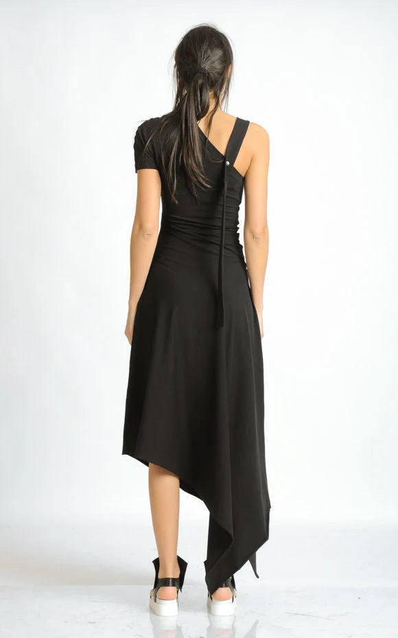 Metamorphoza | Asymmetric Cotton Black Dress