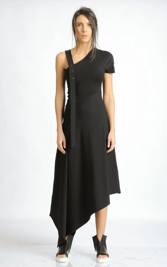 Metamorphoza | Asymmetric Cotton Black Dress