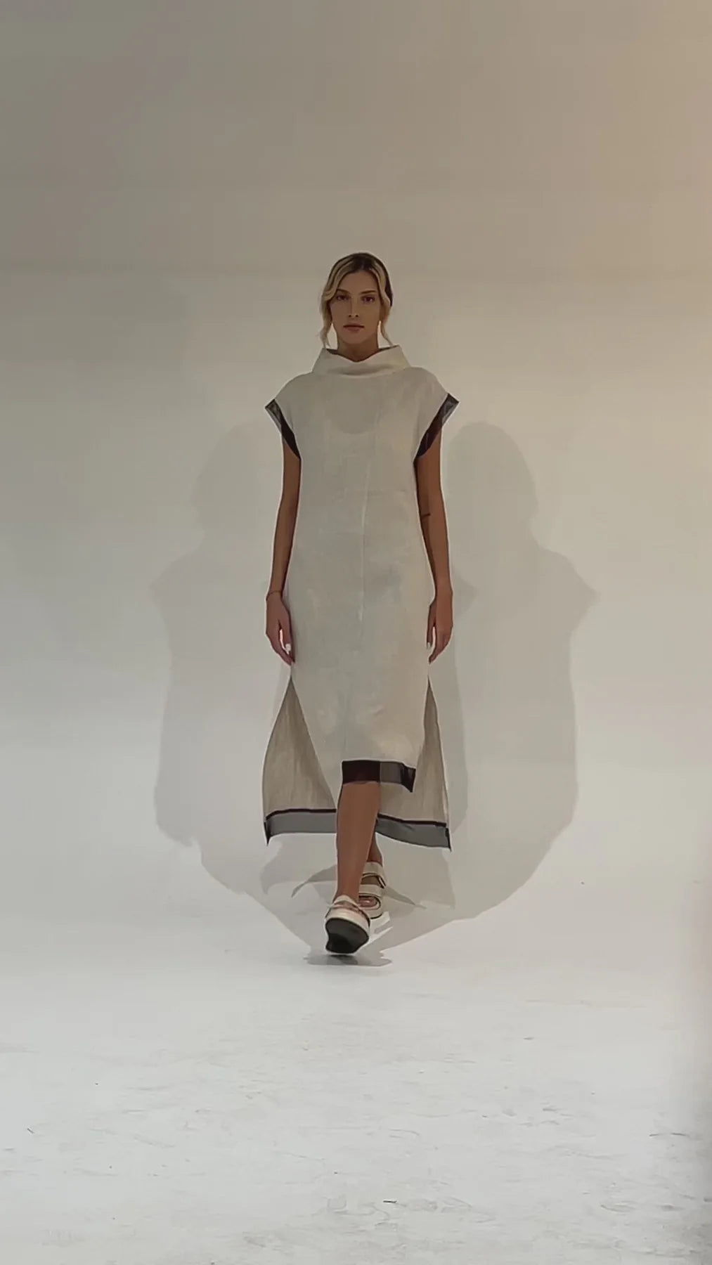 Metamorphoza | Asymmetrical Linen Dress In Beige