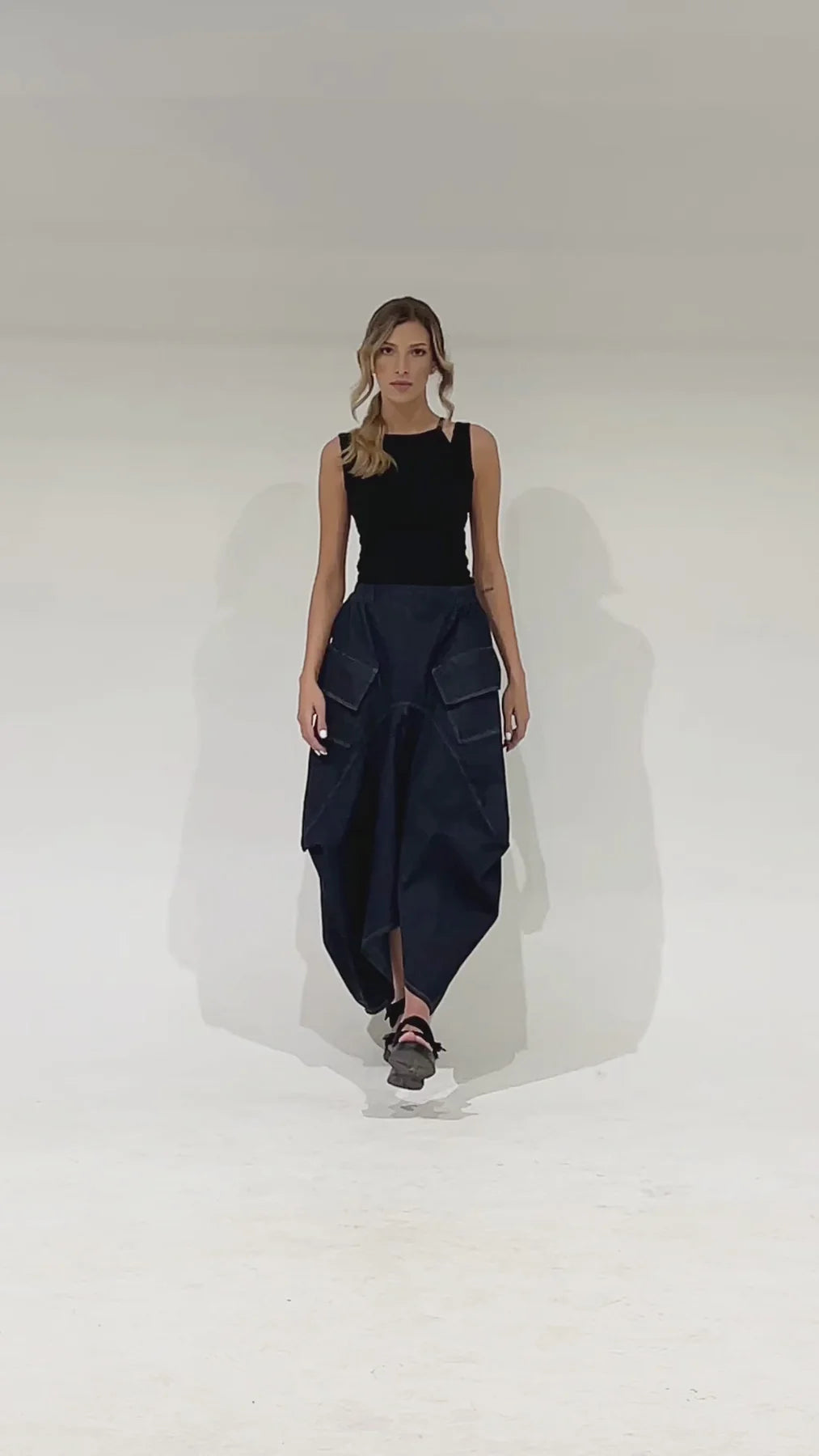 Metamorphoza | Asymmetrical Long Dark Denim Skirt