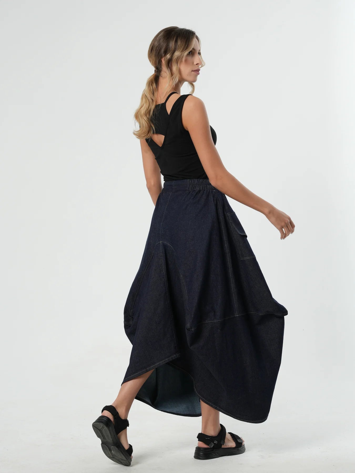 Metamorphoza | Asymmetrical Long Dark Denim Skirt
