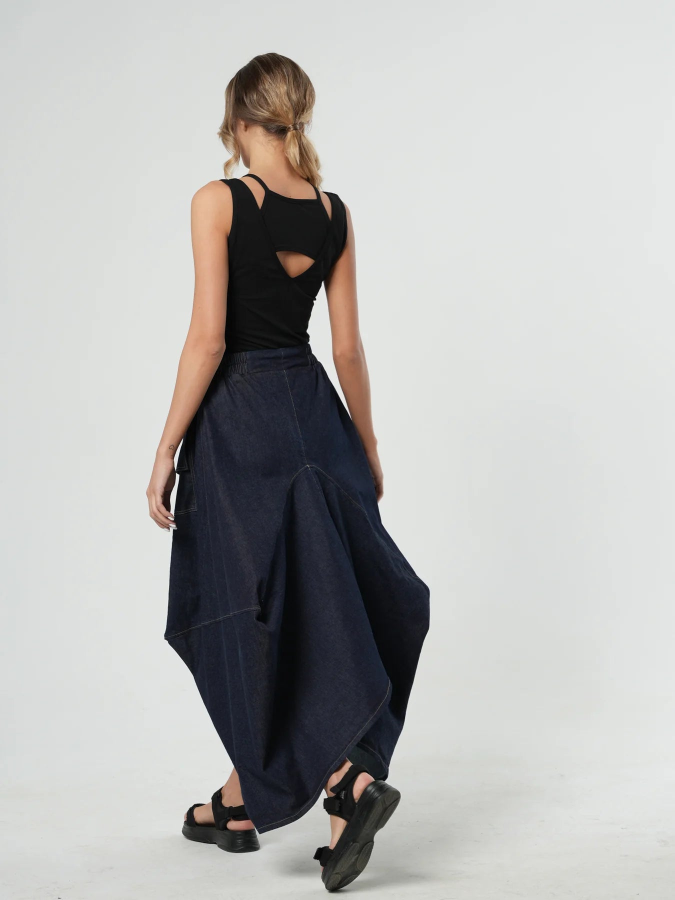 Metamorphoza | Asymmetrical Long Dark Denim Skirt