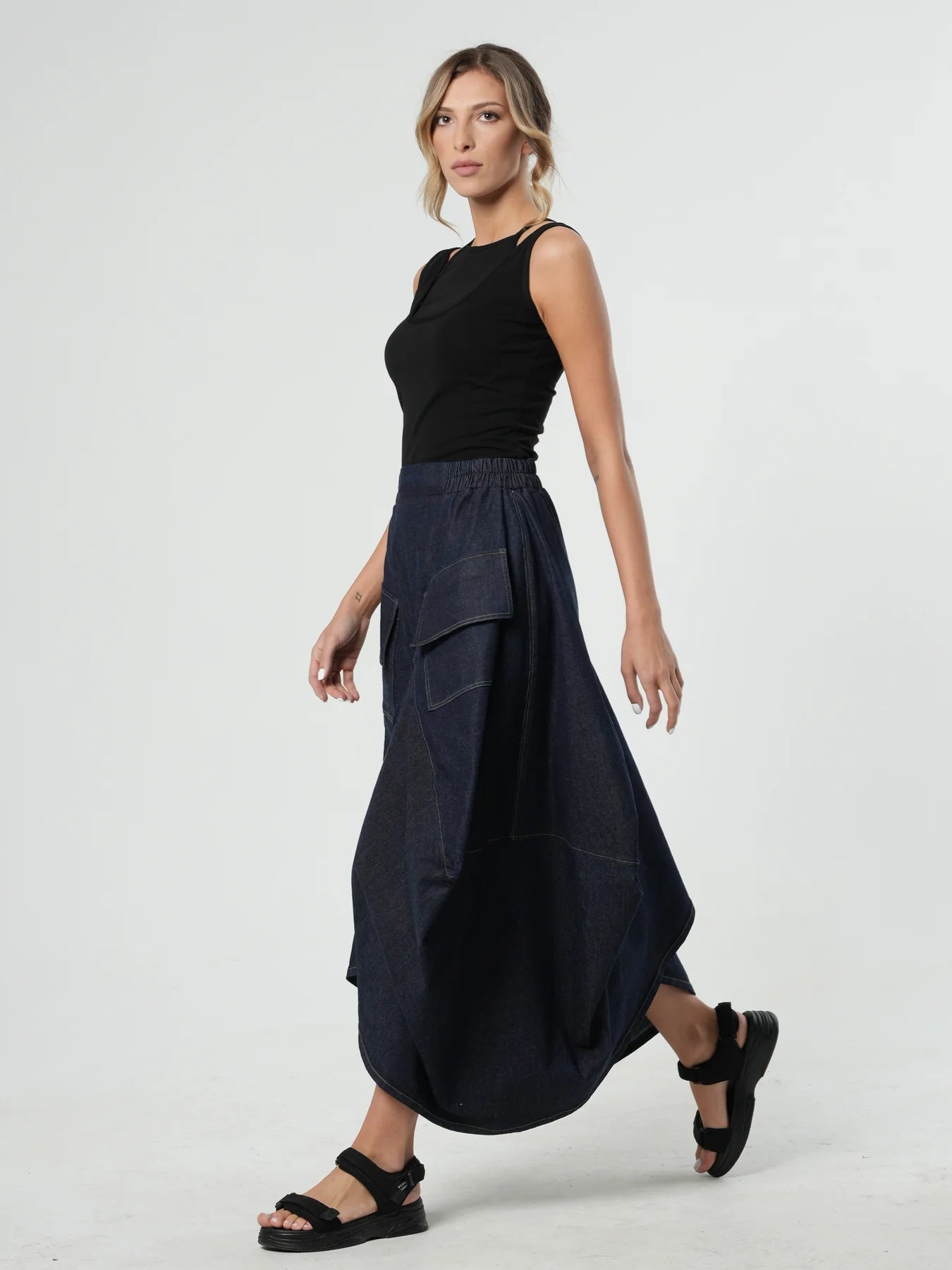Metamorphoza | Asymmetrical Long Dark Denim Skirt