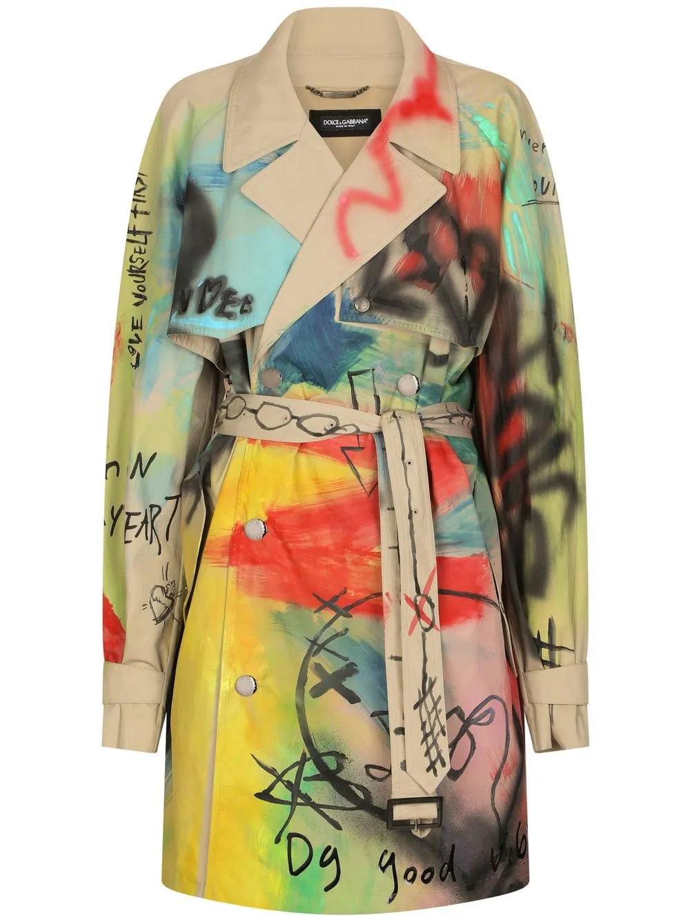 Dolce & Gabbana | Graffiti Print Gabardine Trench Coat