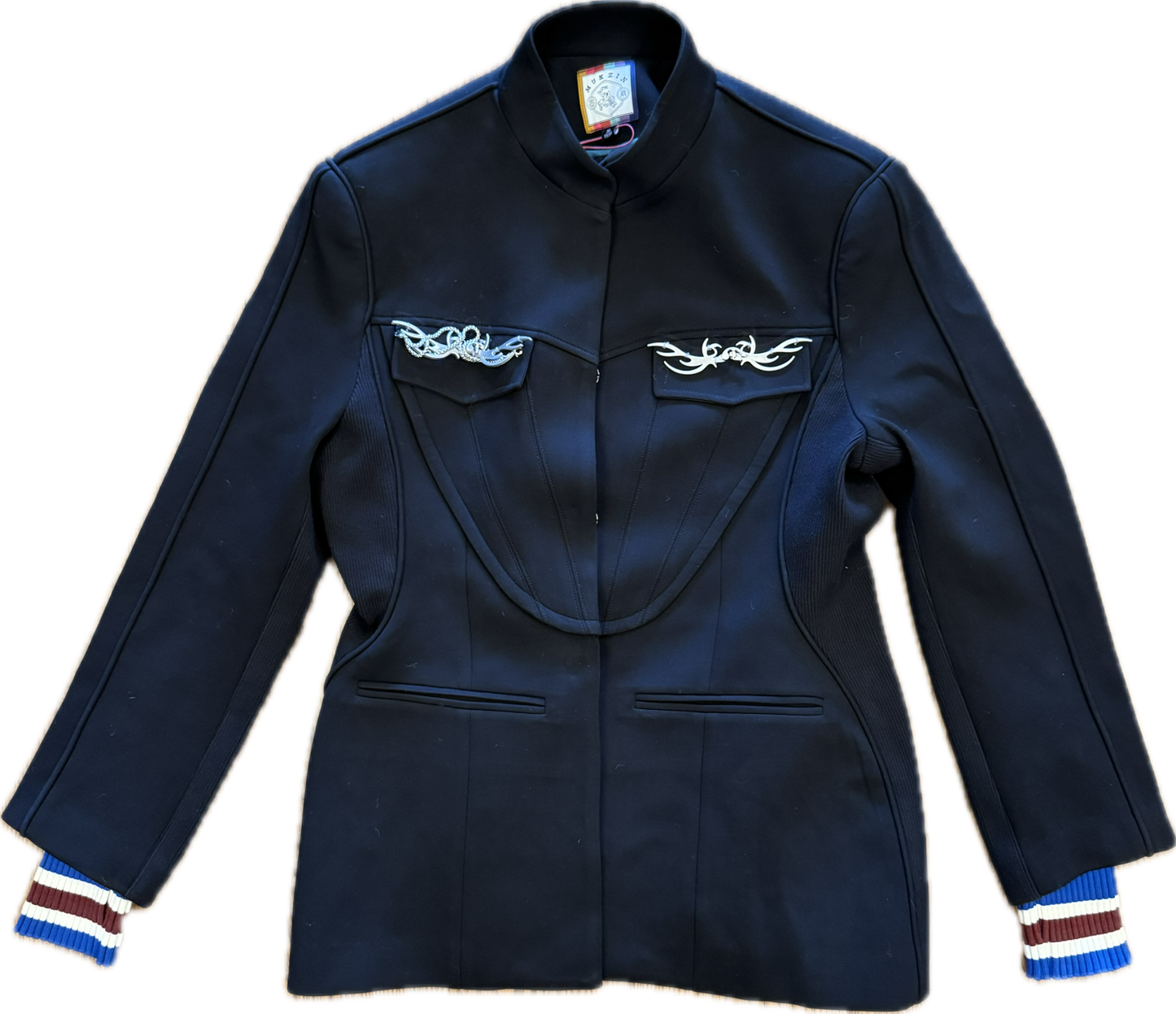 Mukzin | Black Mid-Length Paneled Threaded Cuff Jacket