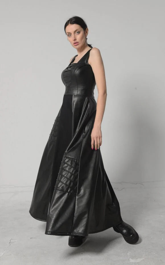 Metamorphoza | Long Flare Vegan Leather Dress