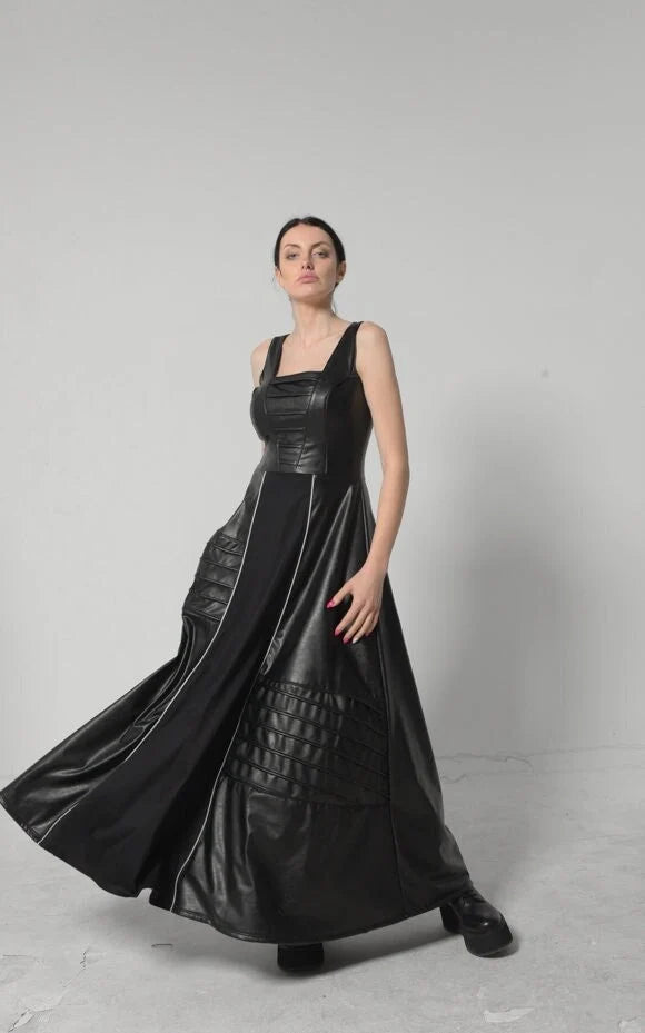 Metamorphoza | Long Flare Vegan Leather Dress