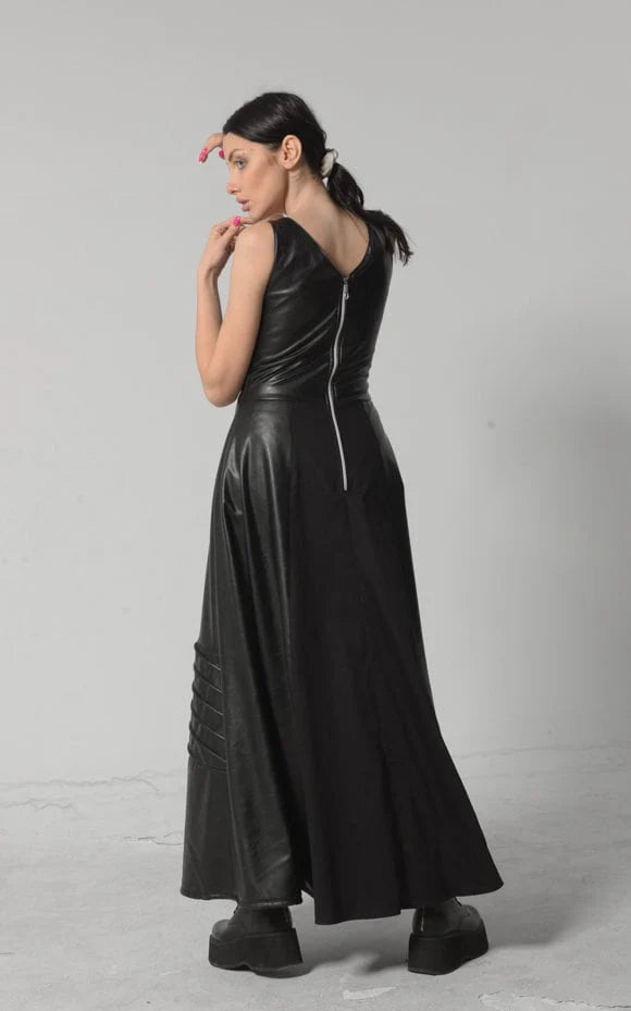 Metamorphoza | Long Flare Vegan Leather Dress