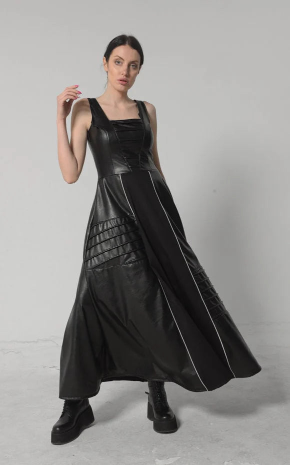 Metamorphoza | Long Flare Vegan Leather Dress