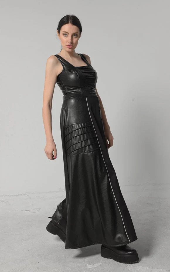 Metamorphoza | Long Flare Vegan Leather Dress
