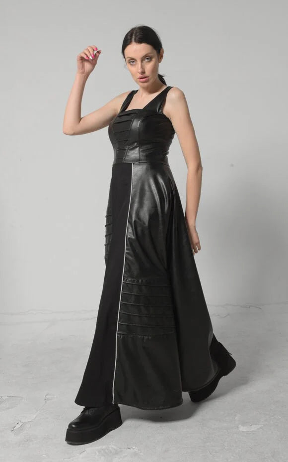 Metamorphoza | Long Flare Vegan Leather Dress
