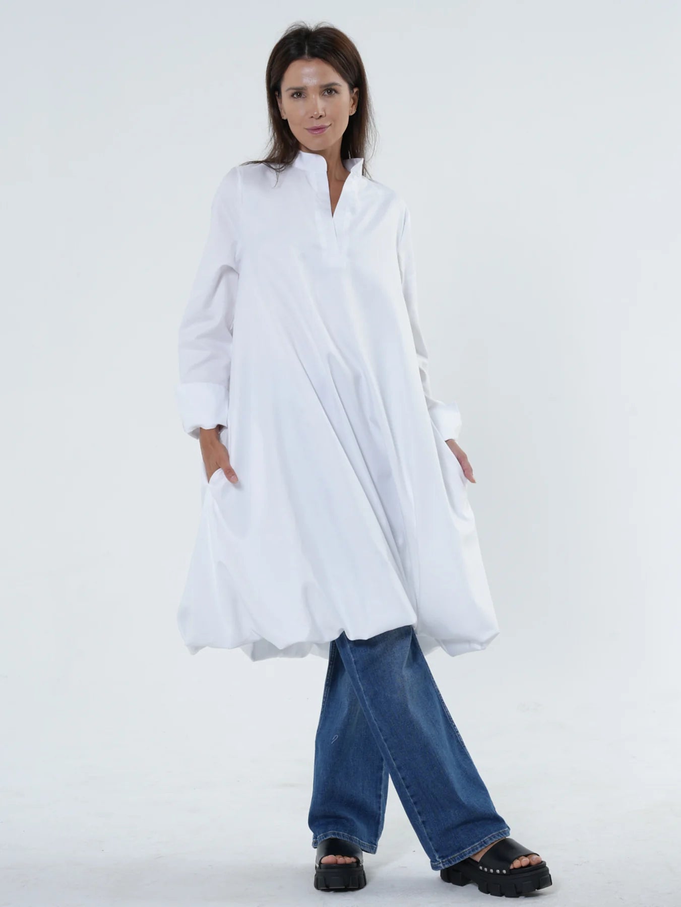 Metamorphoza | Long Sleeve Tunic Dress In White