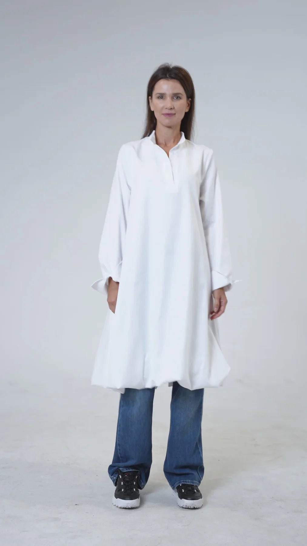 Metamorphoza | Long Sleeve Tunic Dress In White