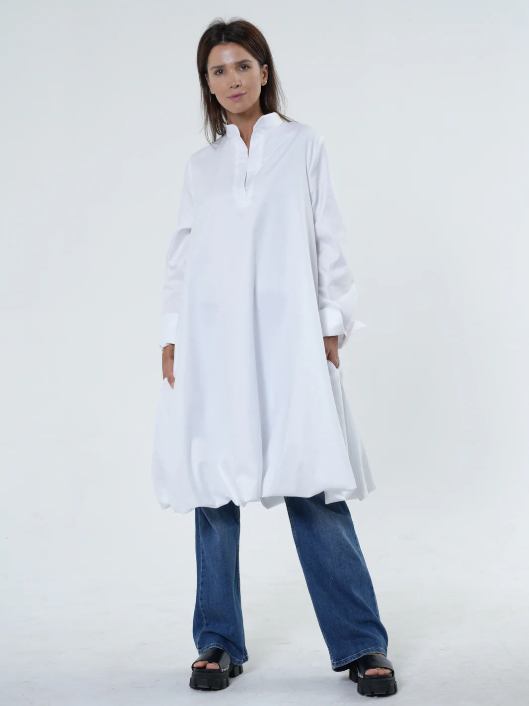 Metamorphoza | Long Sleeve Tunic Dress In White