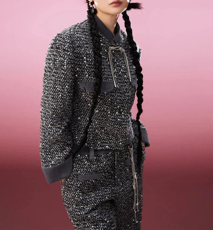 Mukzin | Thin Bead Flower Splicing Coat