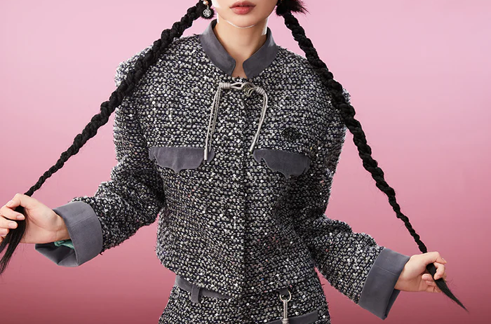 Mukzin | Thin Bead Flower Splicing Coat