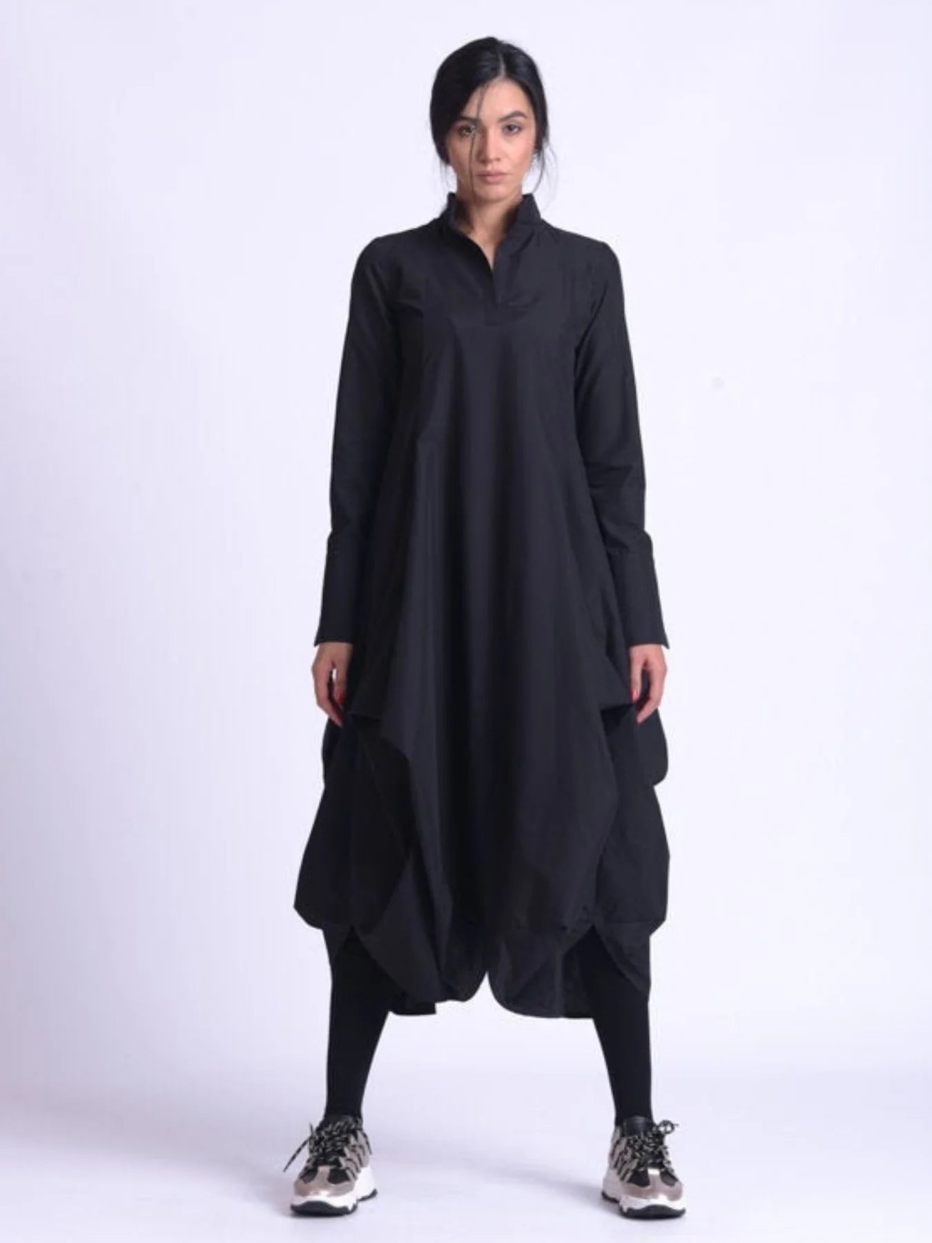 Metamorphoza | Maxi Asymmetric Collar Shirt Dress (Red, Black, Green)
