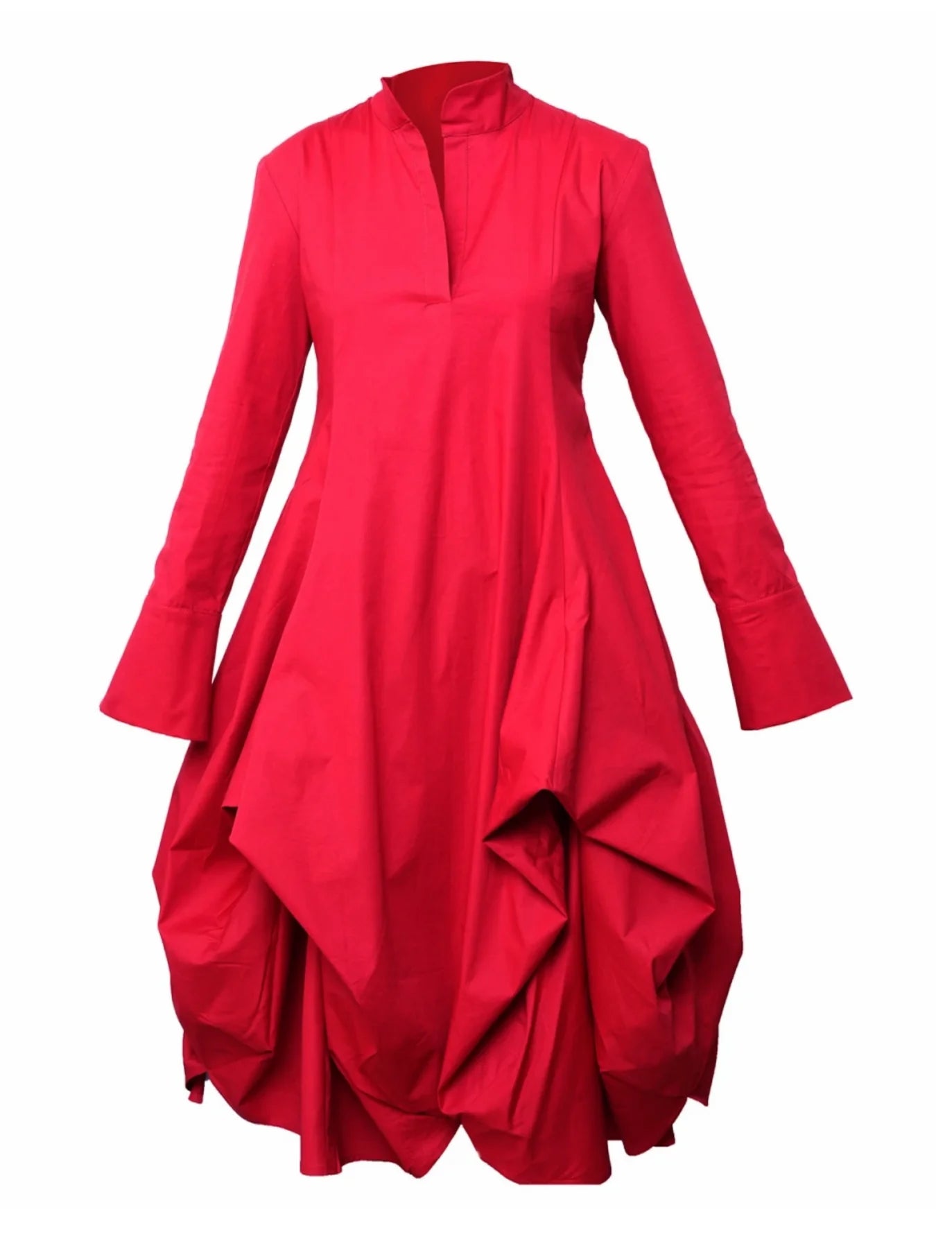 Metamorphoza | Maxi Asymmetric Collar Shirt Dress (Red, Black, Green)