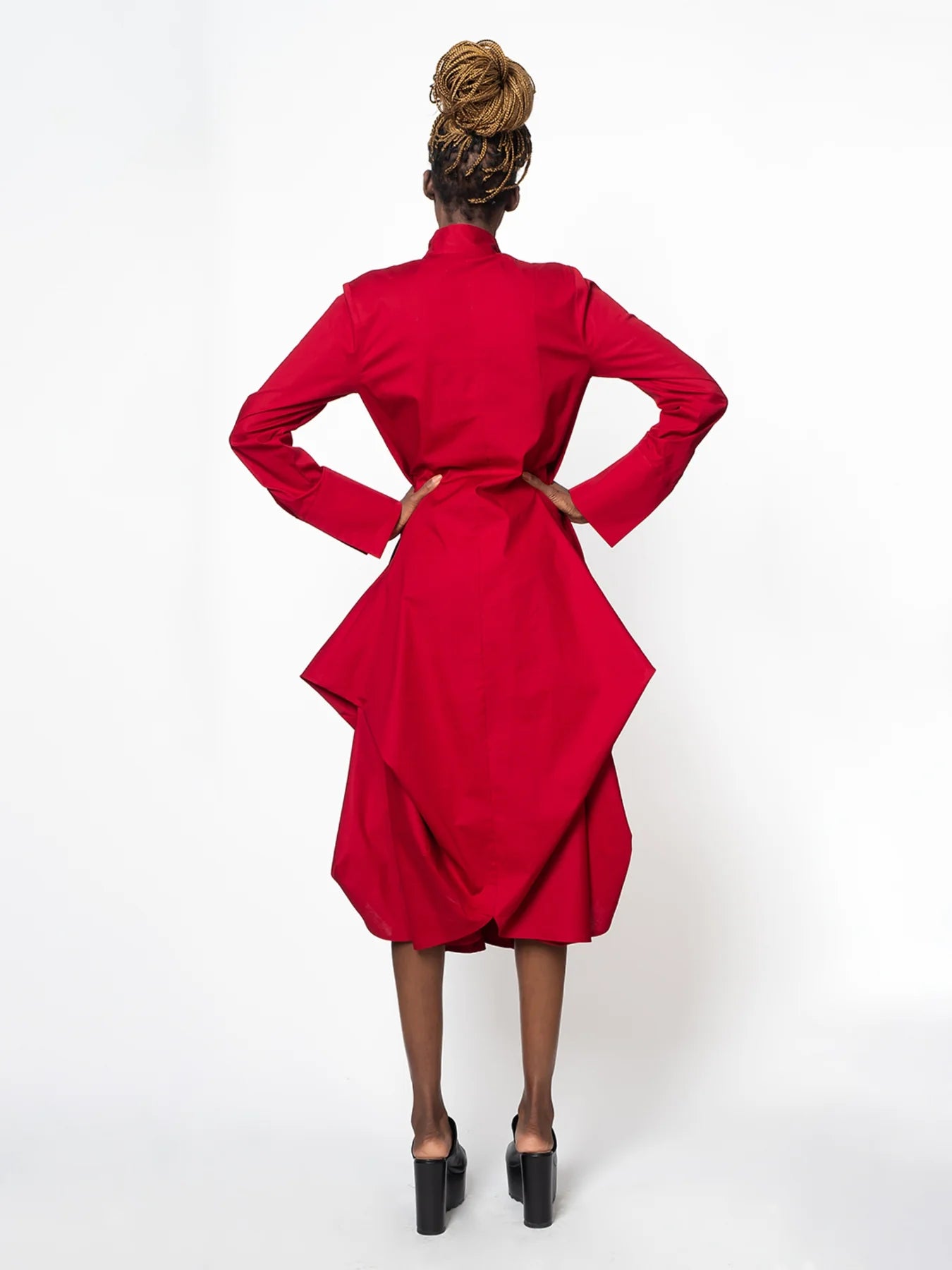 Metamorphoza | Maxi Asymmetric Collar Shirt Dress (Red, Black, Green)
