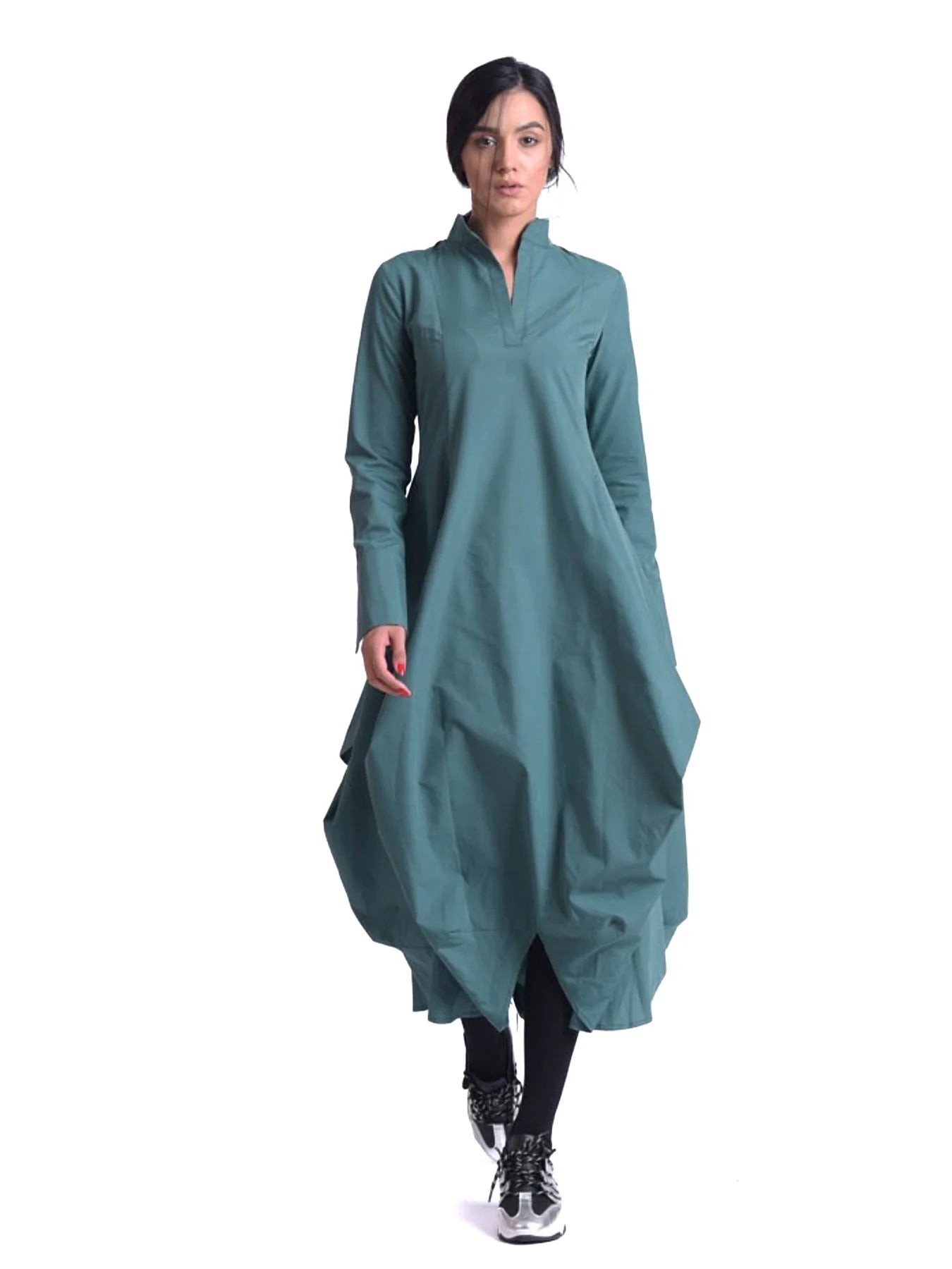 Metamorphoza | Maxi Asymmetric Collar Shirt Dress (Red, Black, Green)