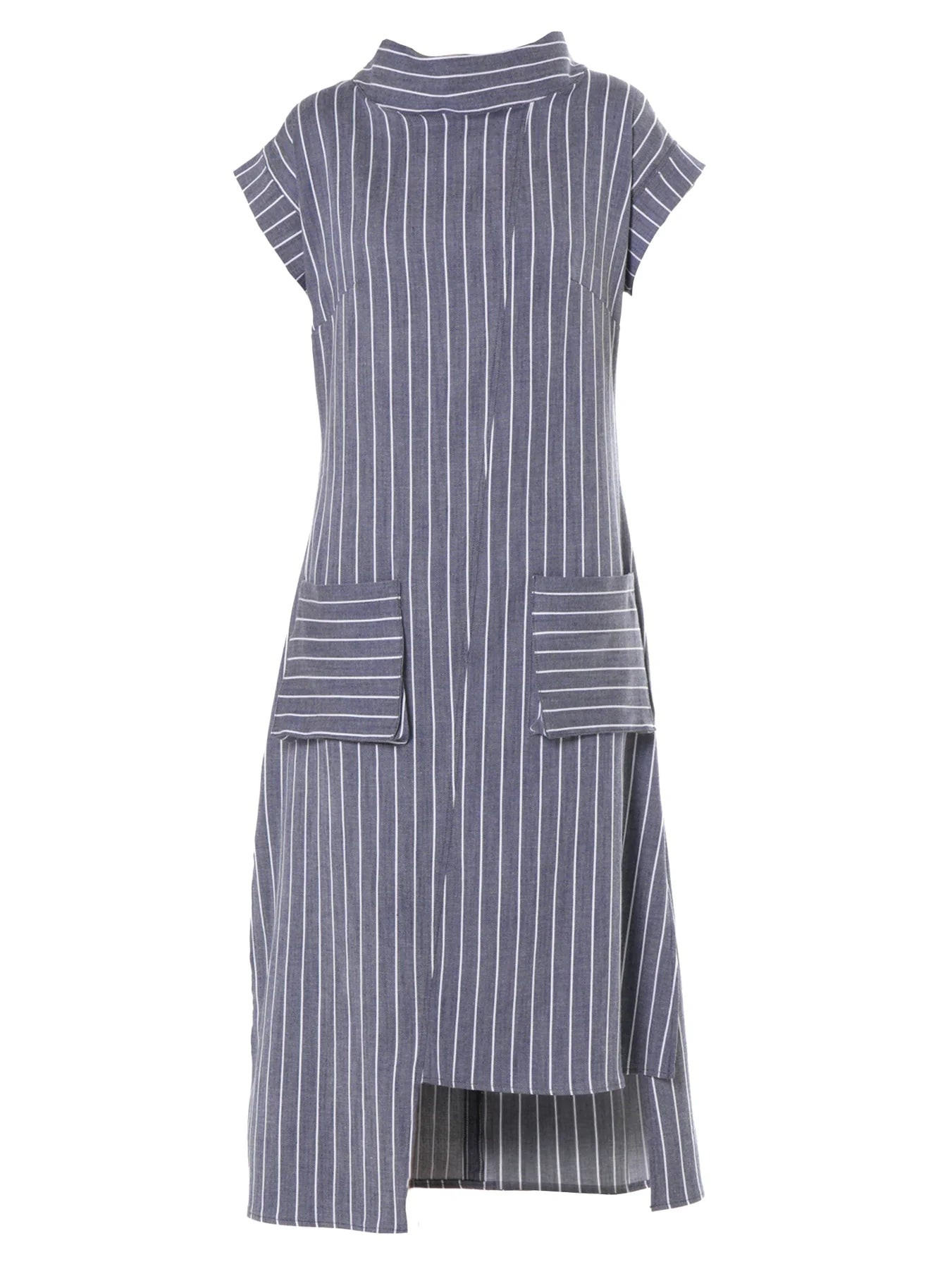 Metamorphoza | Midi Striped Denim Dress In Dark Blue