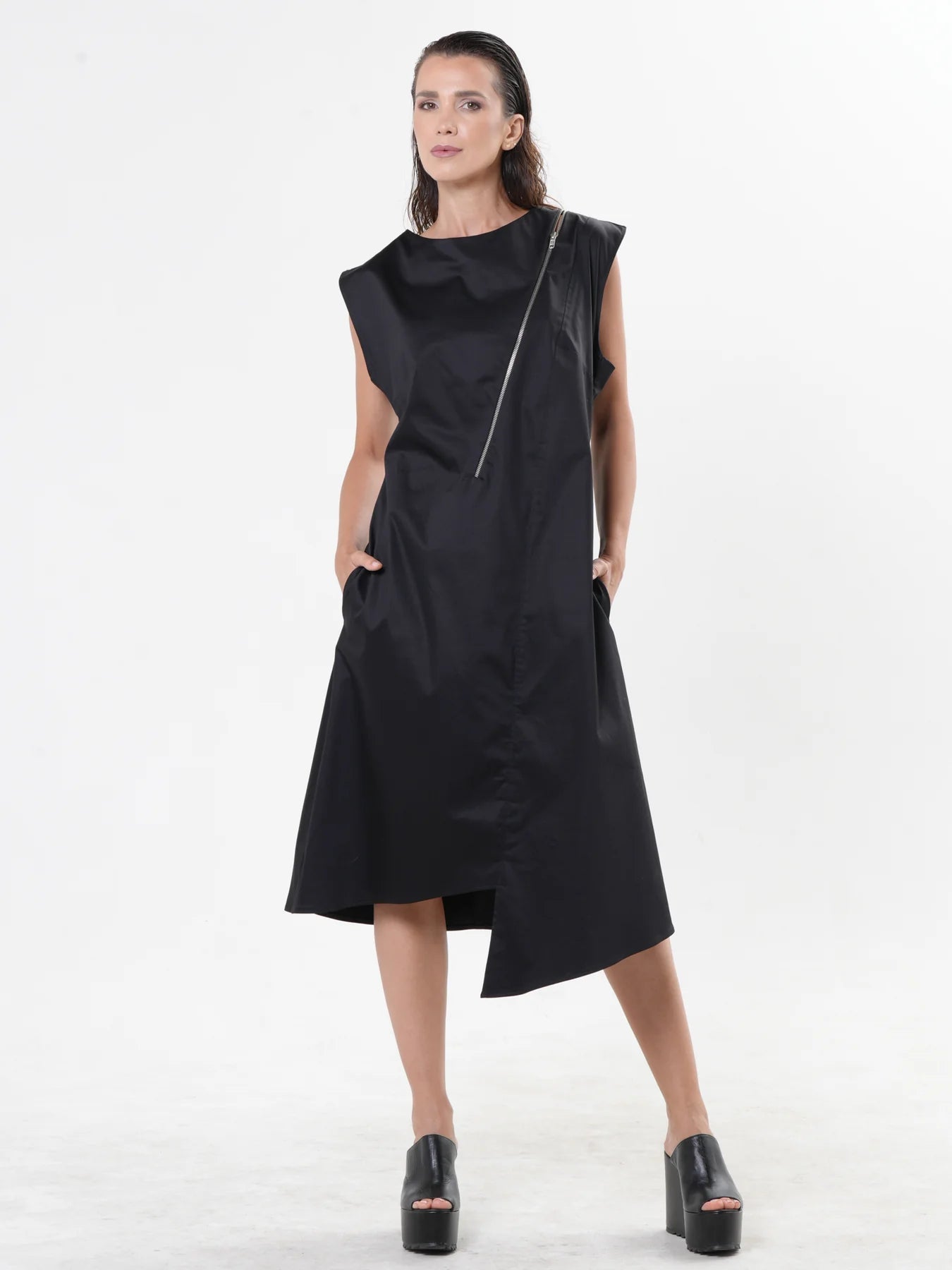 Metamorphoza | Midi Zipper Dress In Black
