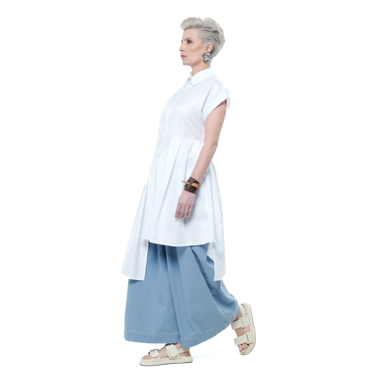 Metamorphoza | Pleated Tunic Shirt In White