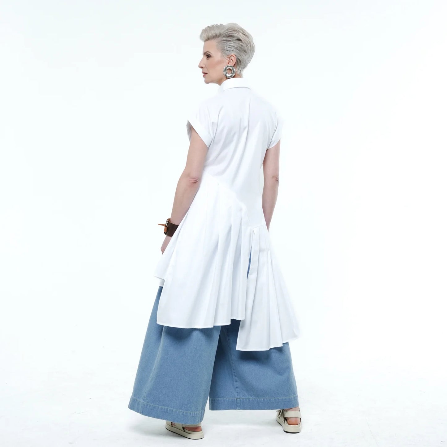 Metamorphoza | Pleated Tunic Shirt In White