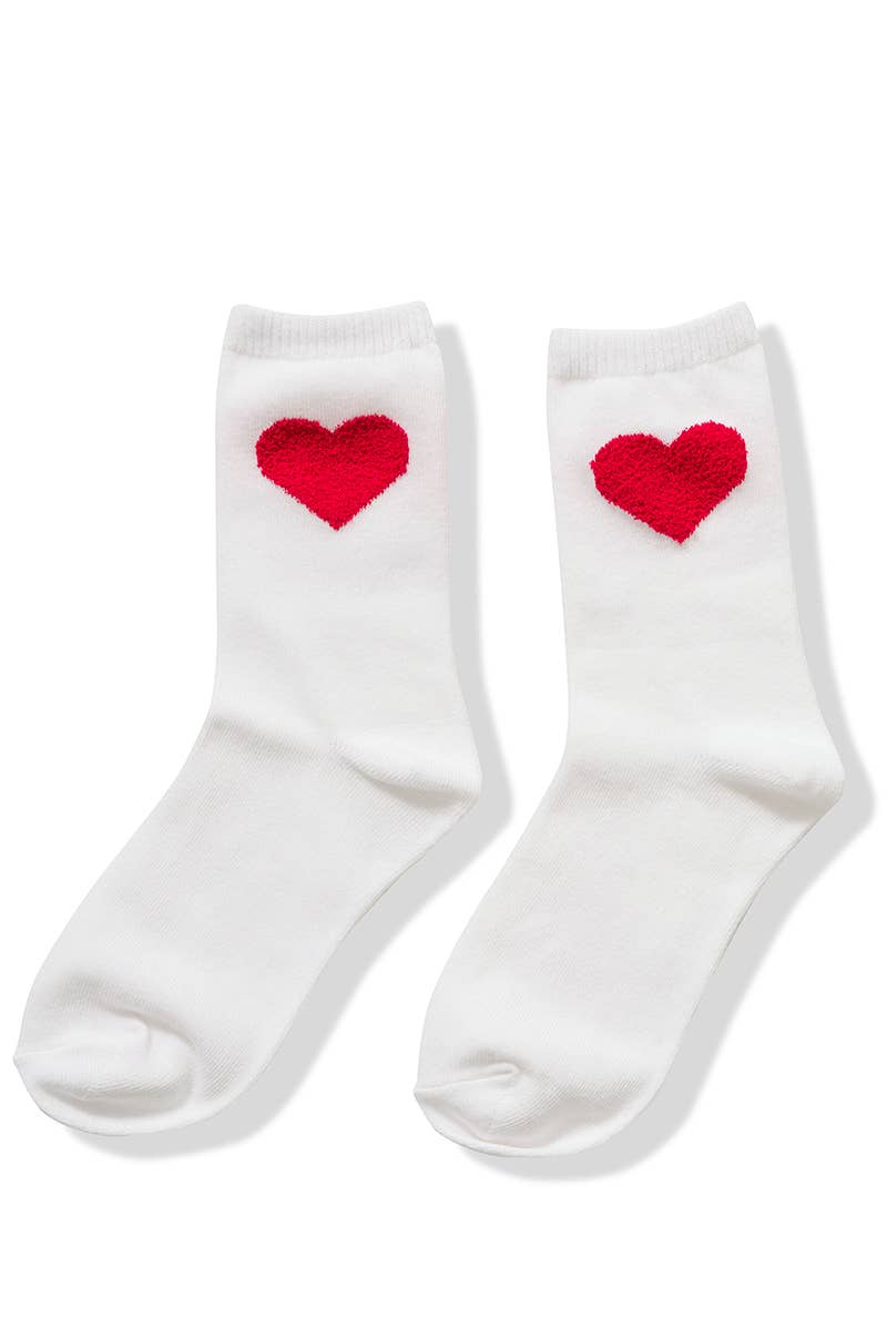 Socks | White Valentine Heart Crew