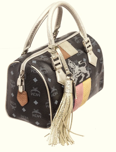 MCM Black Coated Canvas & Leather Lion Boston Bag - TAO 919