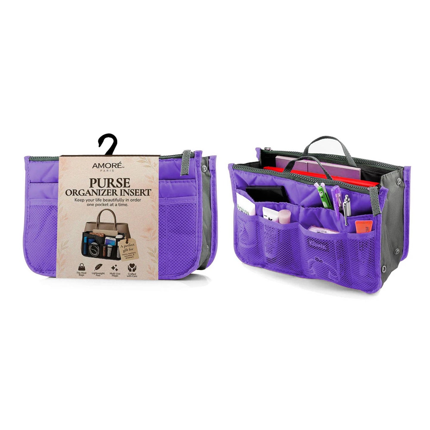 Travel Tote Handbag/Purse Insert Cosmetic Organizer: Purple