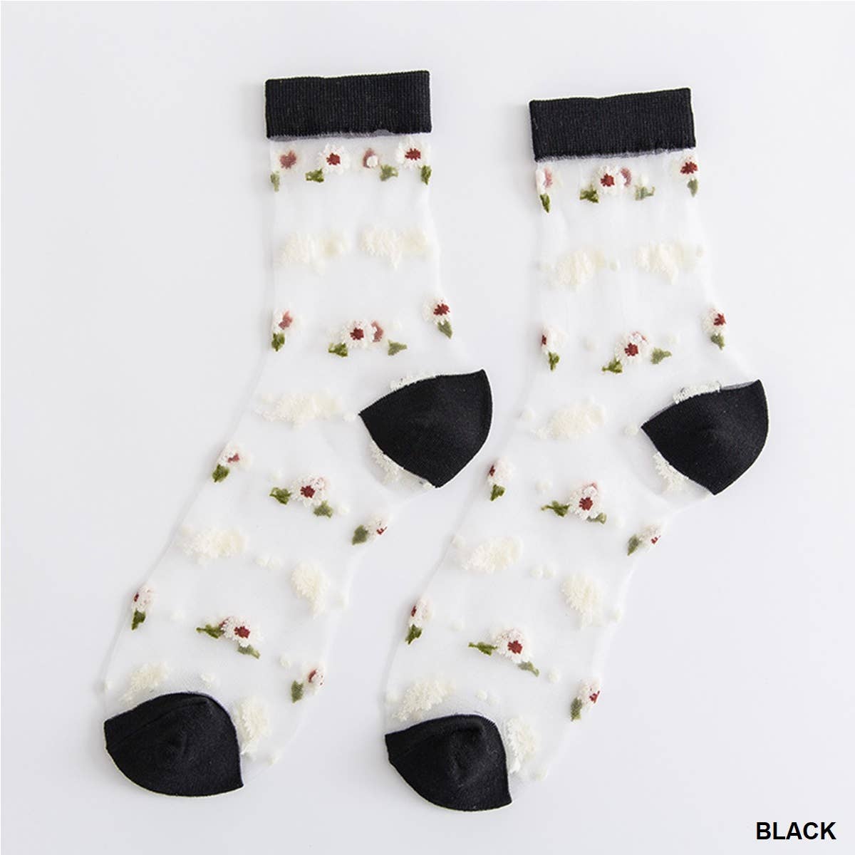 SOCKS_SI-25730 DAISY SHEER SOCKS: BLACK-163963 / OS