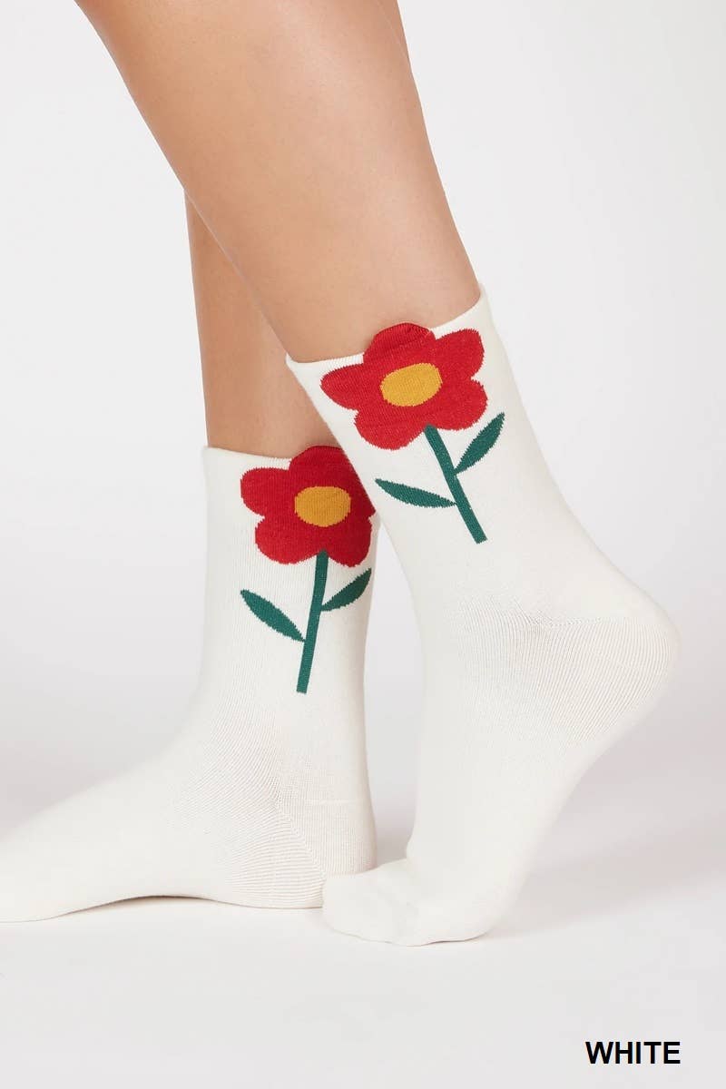 SOCKS_SI-25667 FLORAL DESIGN PATTERNED KNITTED SOCKS, 3 PAIRS IN 1: BLACK-163449 / OS