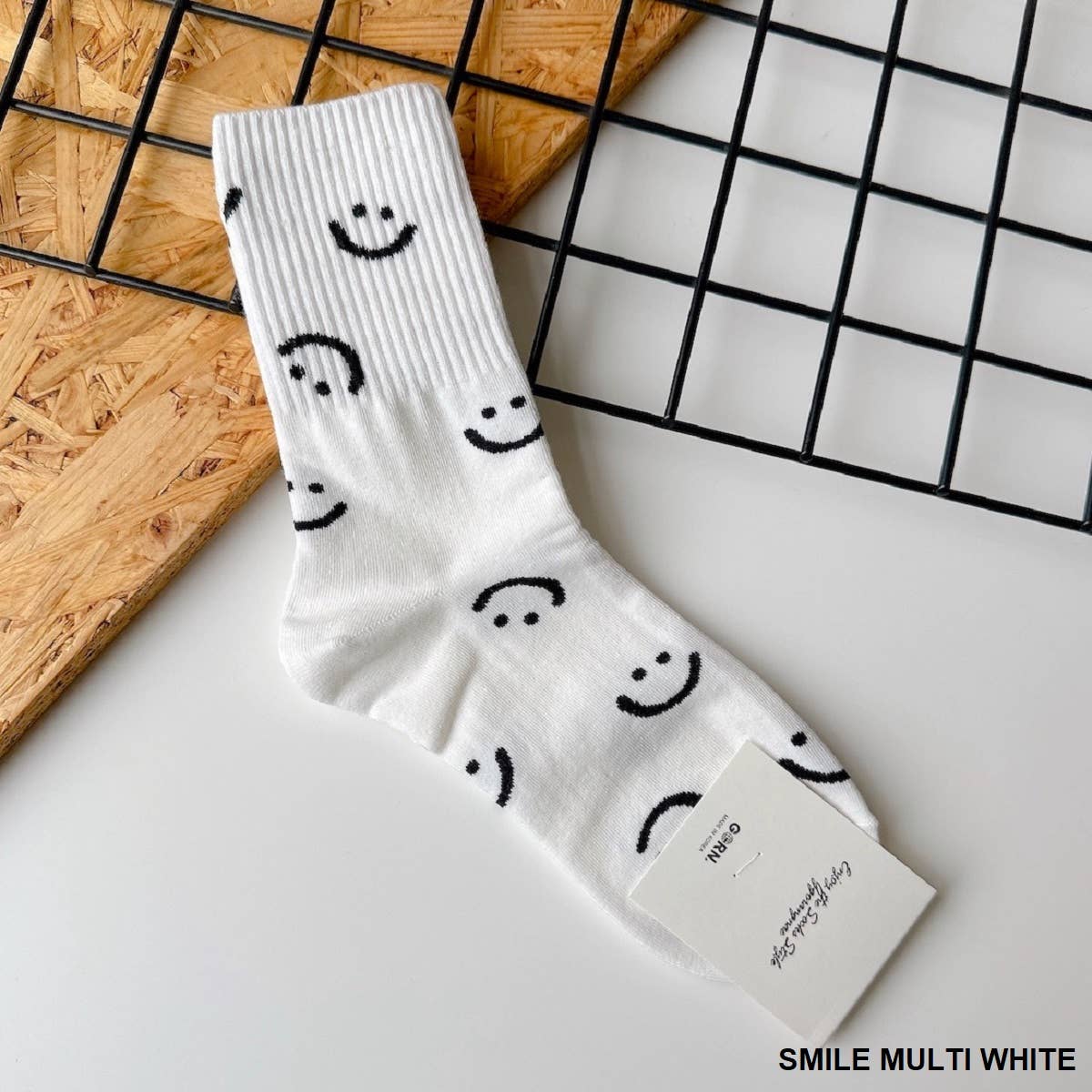 Socks   |    White Smiley Face Crew