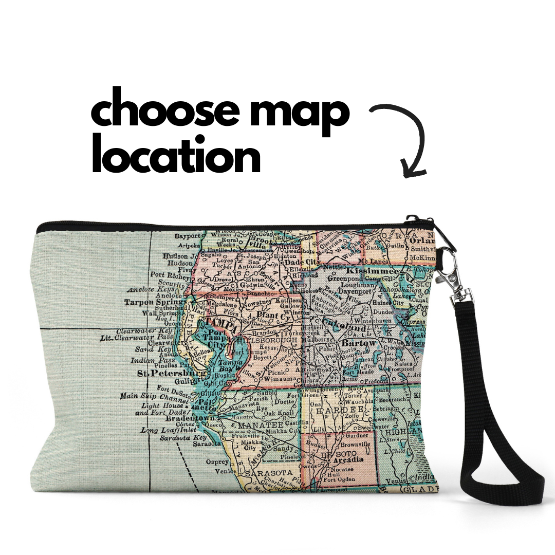 Map Electronics Bag Wristlet Zipper Pouch Makeup Bag