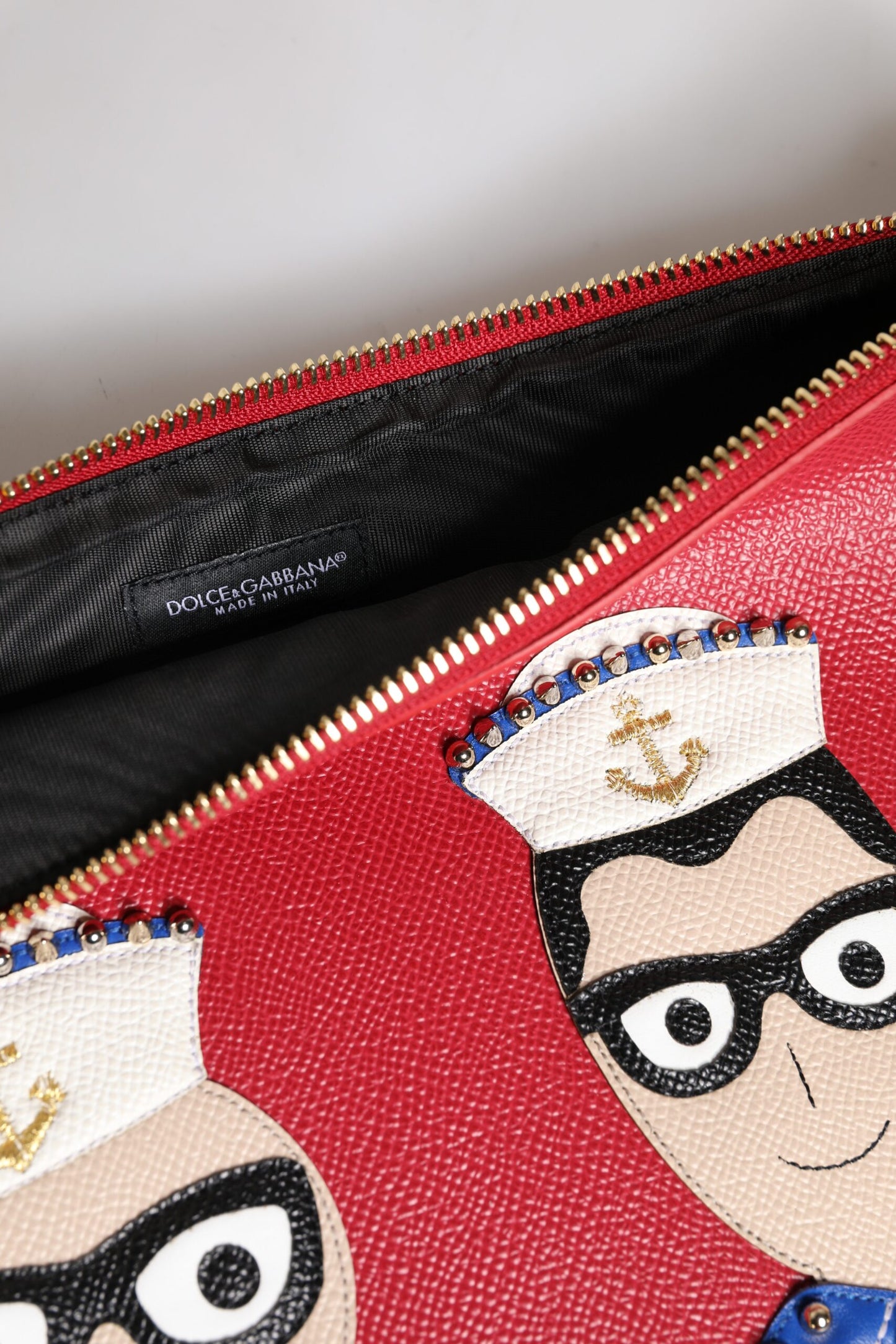 Dolce & Gabbana Red #DGFamily Embellished Leather Clutch Bag