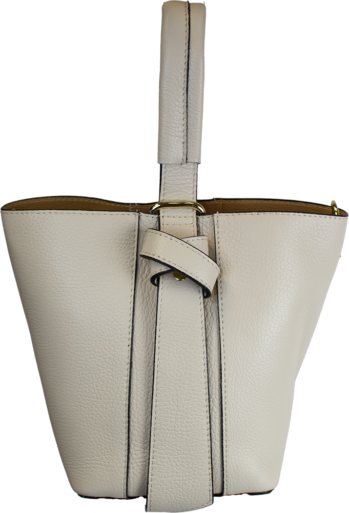 ITALIAN LEATHER BUCKET BAG: Beige