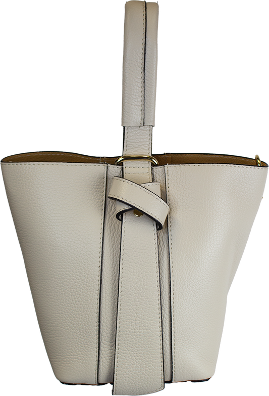 ITALIAN LEATHER BUCKET BAG: Beige