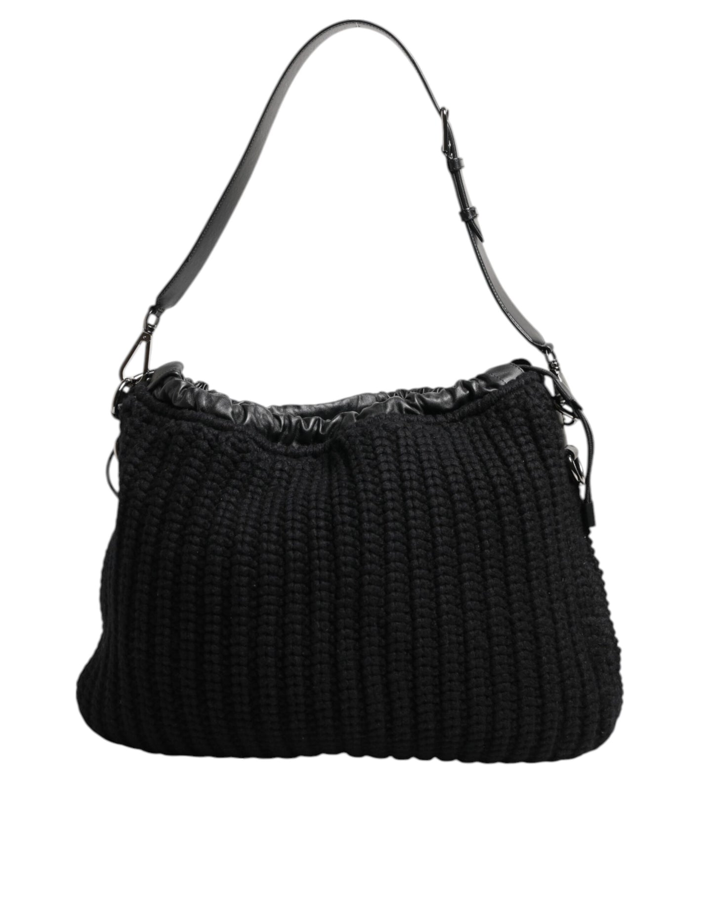 Dolce & Gabbana Black Cashmere Knitted Leather Shoulder Women Borse Bag