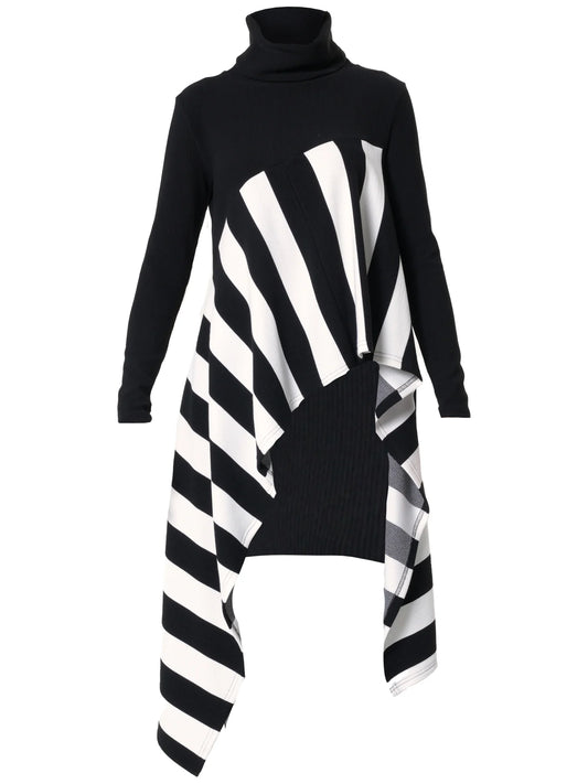 Metamorphoza   |   Asymmetric Striped Tunic In Black and White