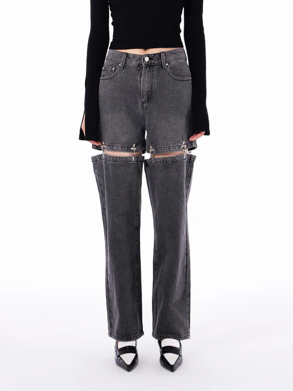 Mukzin   |    Metal Buckle Black Jeans