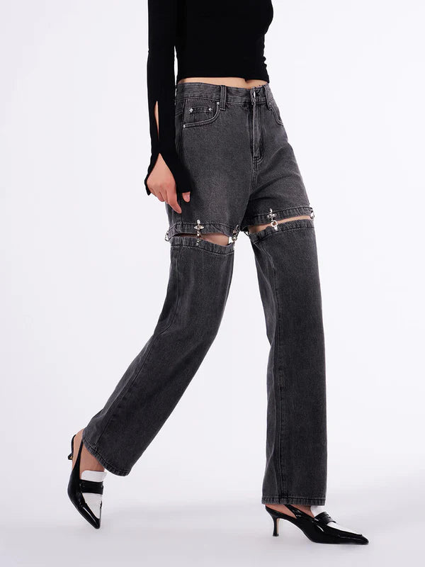 Mukzin   |    Metal Buckle Black Jeans