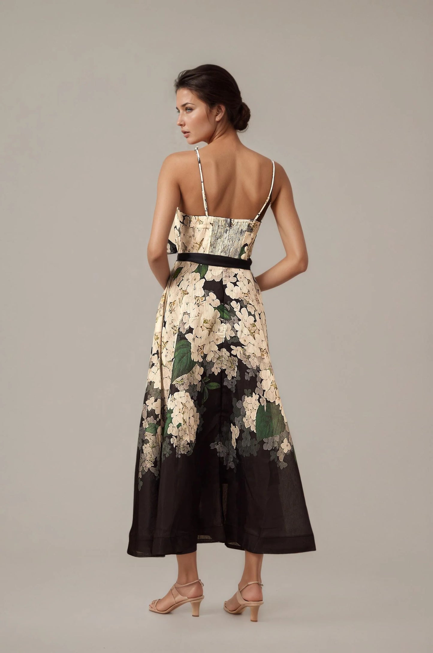 Relvoux   |    Géraldine Midi Dress With Floral Print And Tied Waist