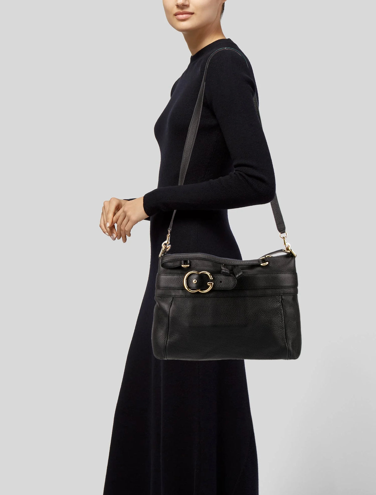 Gucci   |    Black Pebbled Calfskin Leather Ride